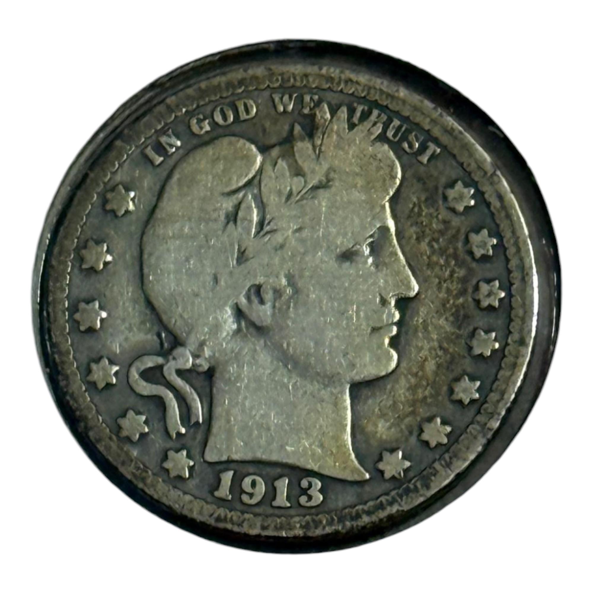 1913 US Barber Quarter Dollar, 90% Silver