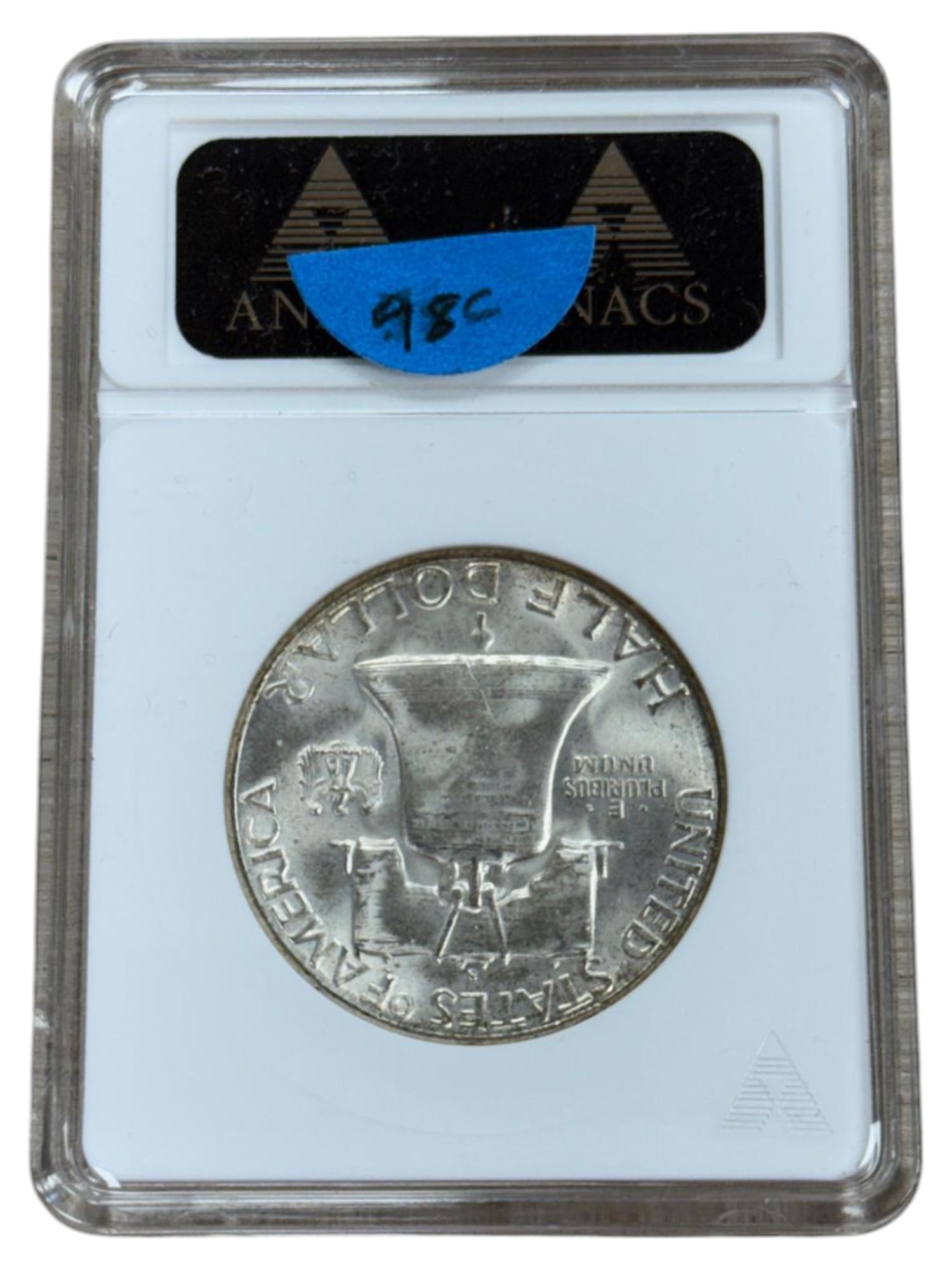 1951-S Franklin Half Dollar in MS64FBL ANACS soapbox holder