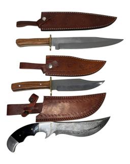 3- Large Straight Knives w/ sheaths