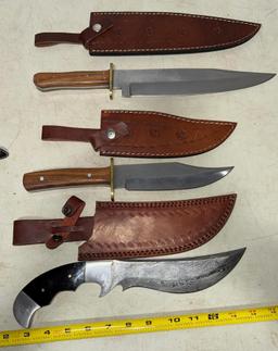 3- Large Straight Knives w/ sheaths