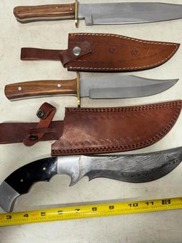 3- Large Straight Knives w/ sheaths