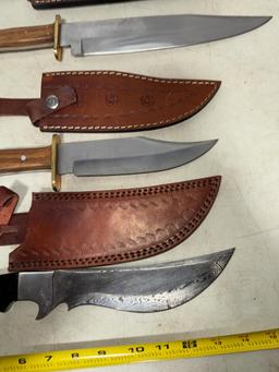 3- Large Straight Knives w/ sheaths