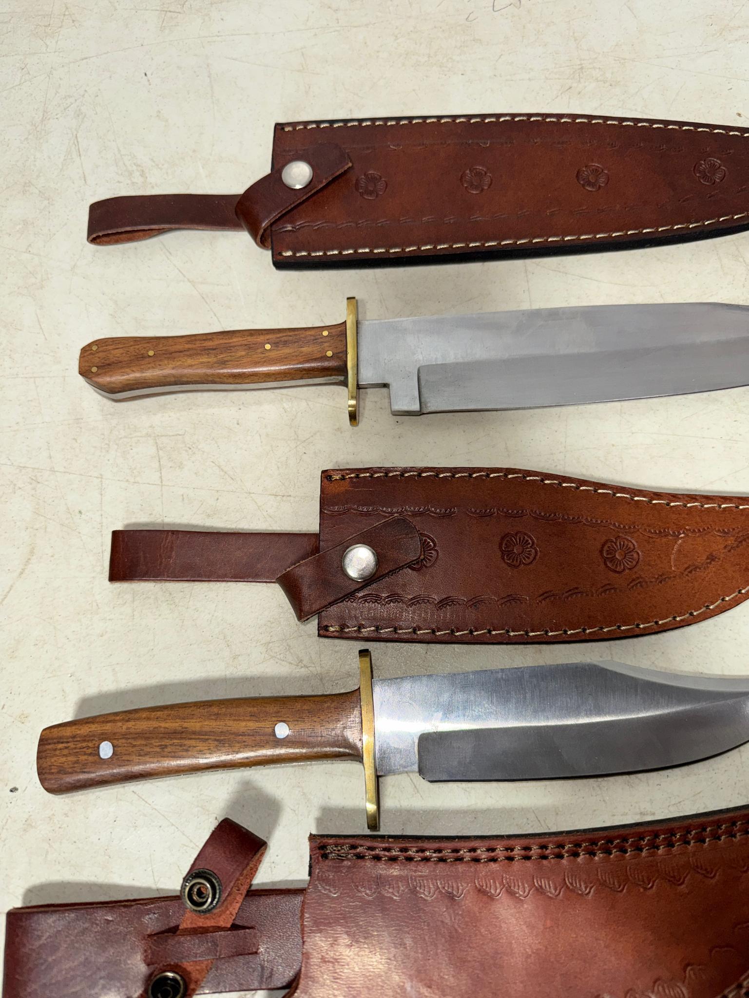 3- Large Straight Knives w/ sheaths