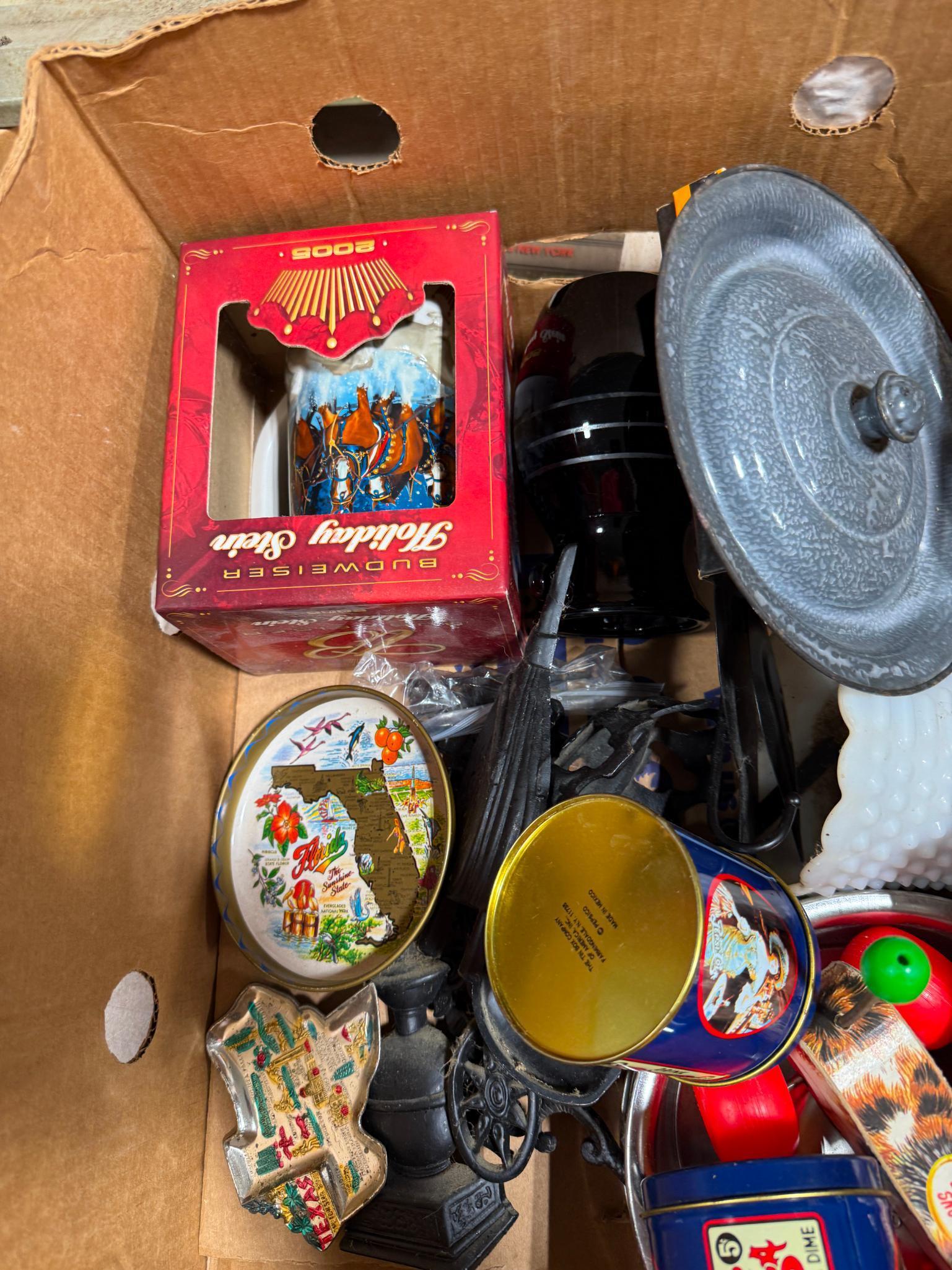 Budweiser stein, vintage toy, misc