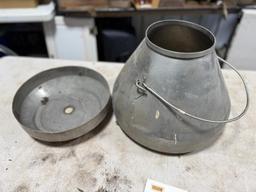 Stainless milk can, 16 inches across at bottom