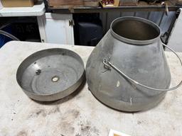 Stainless milk can, 16 inches across at bottom