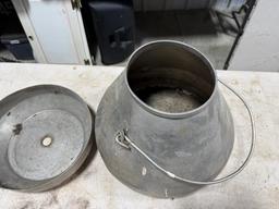 Stainless milk can, 16 inches across at bottom