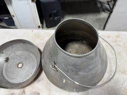 Stainless milk can, 16 inches across at bottom