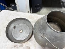 Stainless milk can, 16 inches across at bottom