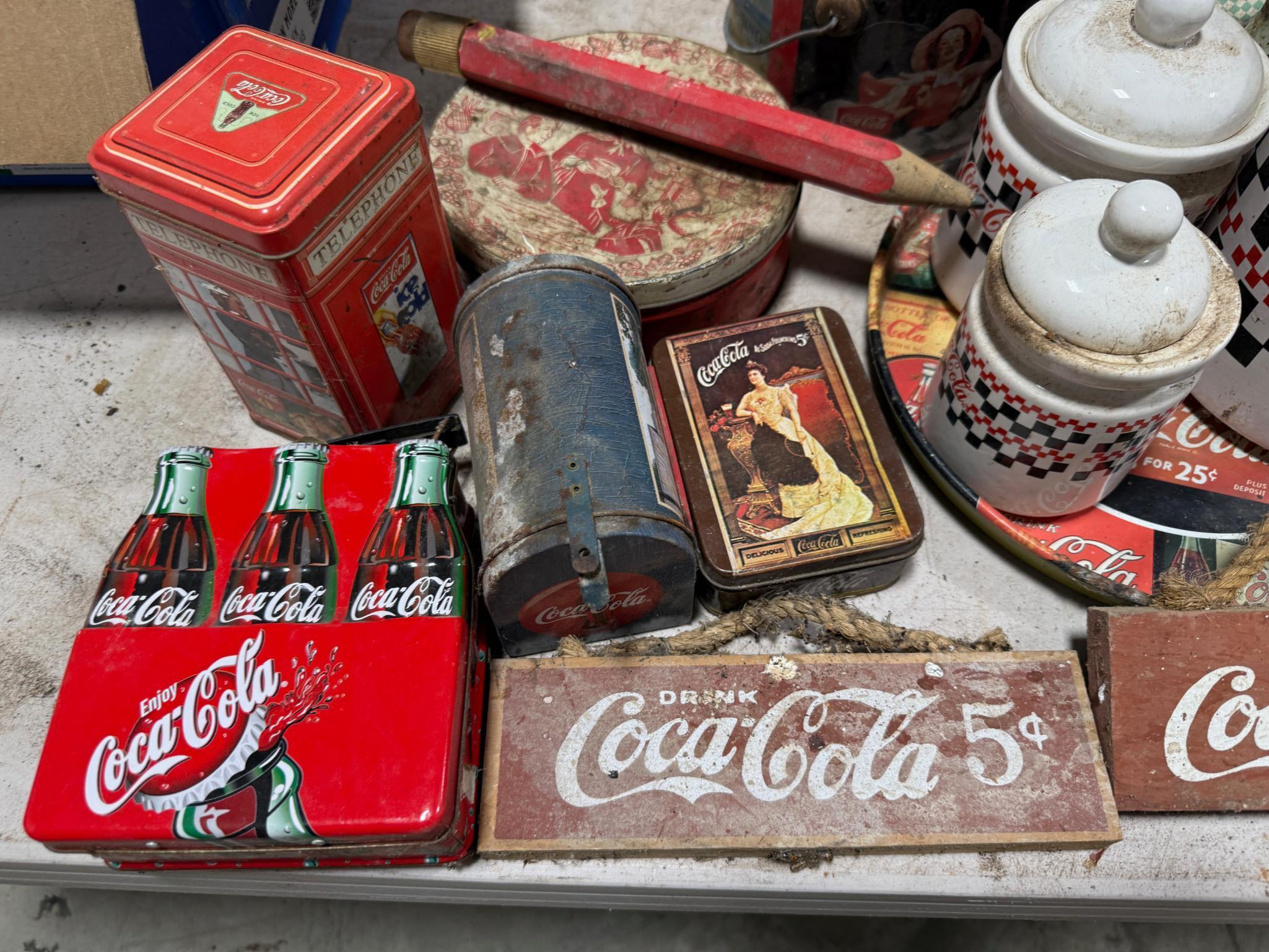 Lot of asst Coca Cola memorabilia and other decor