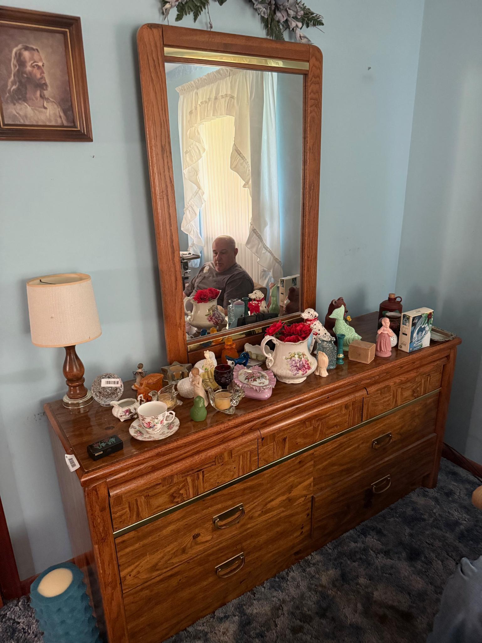 Dresser w/ Mirror contents not included 65" long x 31" tall, matches lot 17 and 24