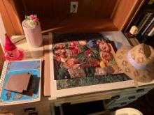 Desk contents only Puzzles Avon Encyclopedia Hat