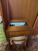 Sewing Machine cabiner w/ Sears Kenmore machine and chair