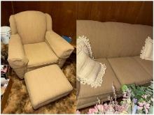 Chair, Footstool, Couch all matching in one lot!