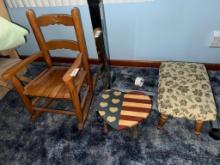 Child's Rocking Chair & 2 foot Stools