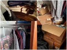 Closet cleanout - Linens, clothes misc. coats and pants and more