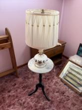 Night stand with Marble Top and lamp 23" tall