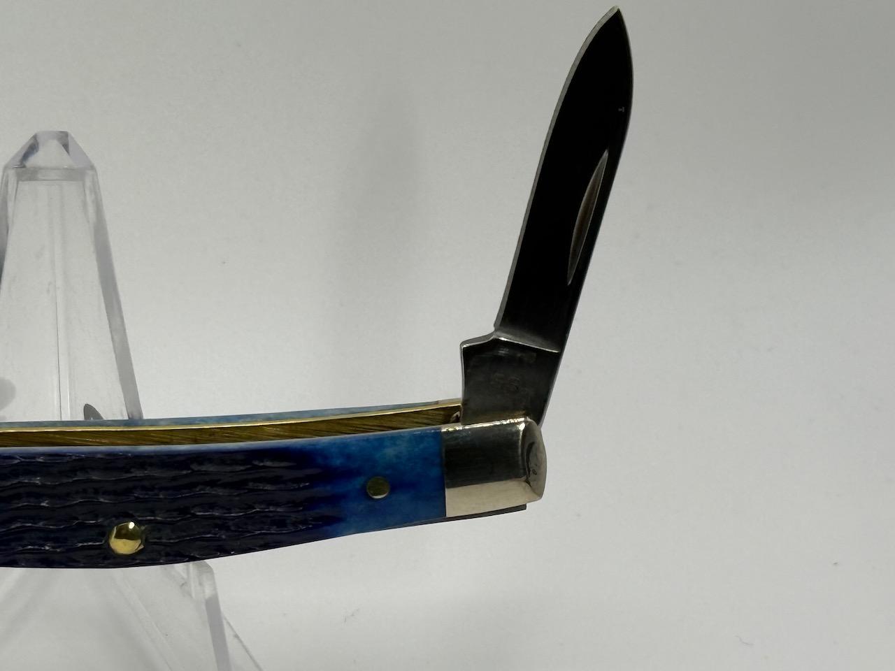 Case XX 6344 SS Pocket Knife, 3 Blades, Jigged Blue Bone Handle, NIB