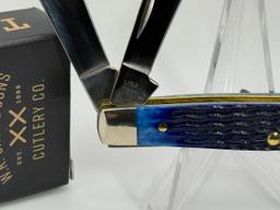 Case XX 6344 SS Pocket Knife, 3 Blades, Jigged Blue Bone Handle, NIB