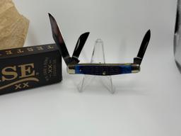 Case XX 6344 SS Pocket Knife, 3 Blades, Jigged Blue Bone Handle, NIB
