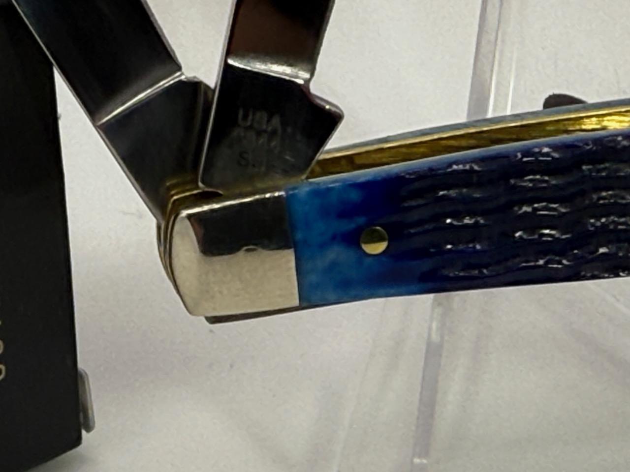 Case XX 6344 SS Pocket Knife, 3 Blades, Jigged Blue Bone Handle, NIB