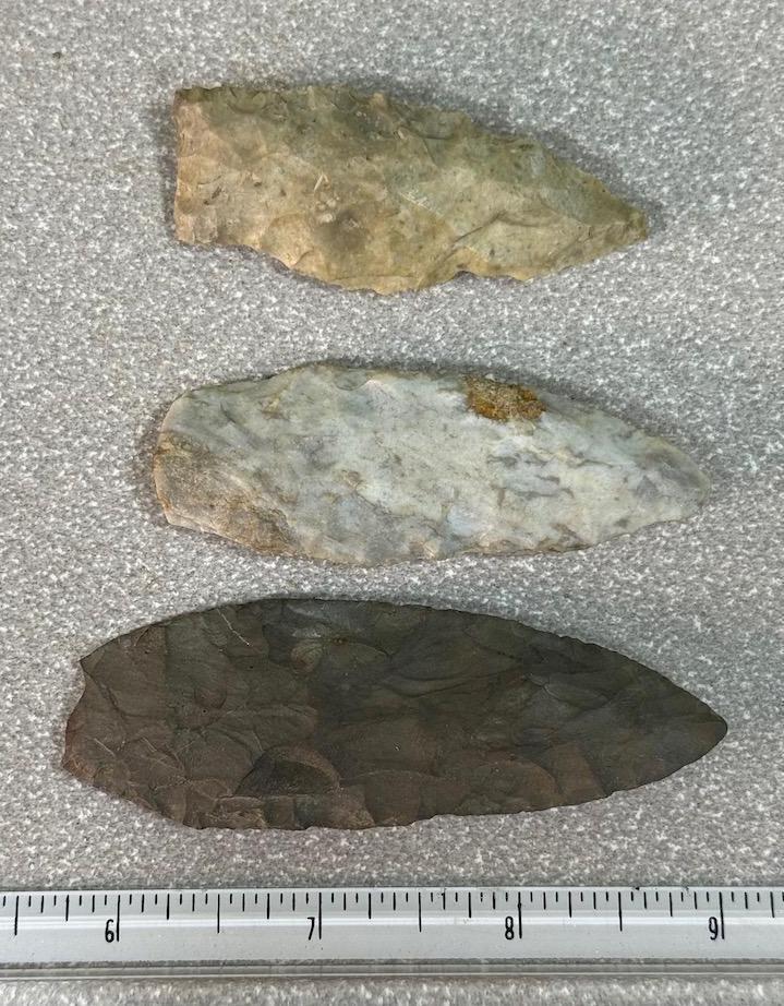 Arrowheads and Artifacts Paleo Lances 3 total Seneca and Sandusky Co OH largest 3 1/4"
