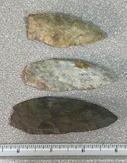 Arrowheads and Artifacts Paleo Lances 3 total Seneca and Sandusky Co OH largest 3 1/4"