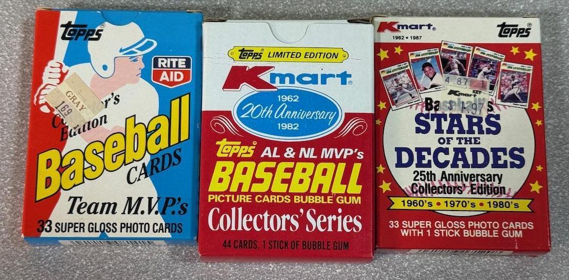 Baseball 3 sets MVPs Kmart 1982 Decades, all Topps