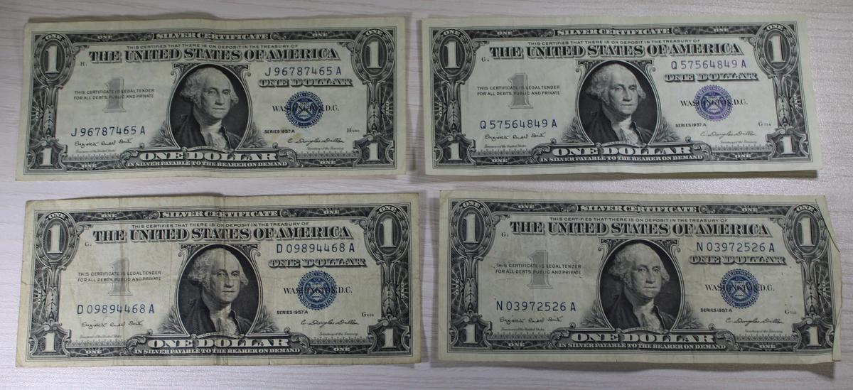 4- 1957A Silver Certificates, sells times the money