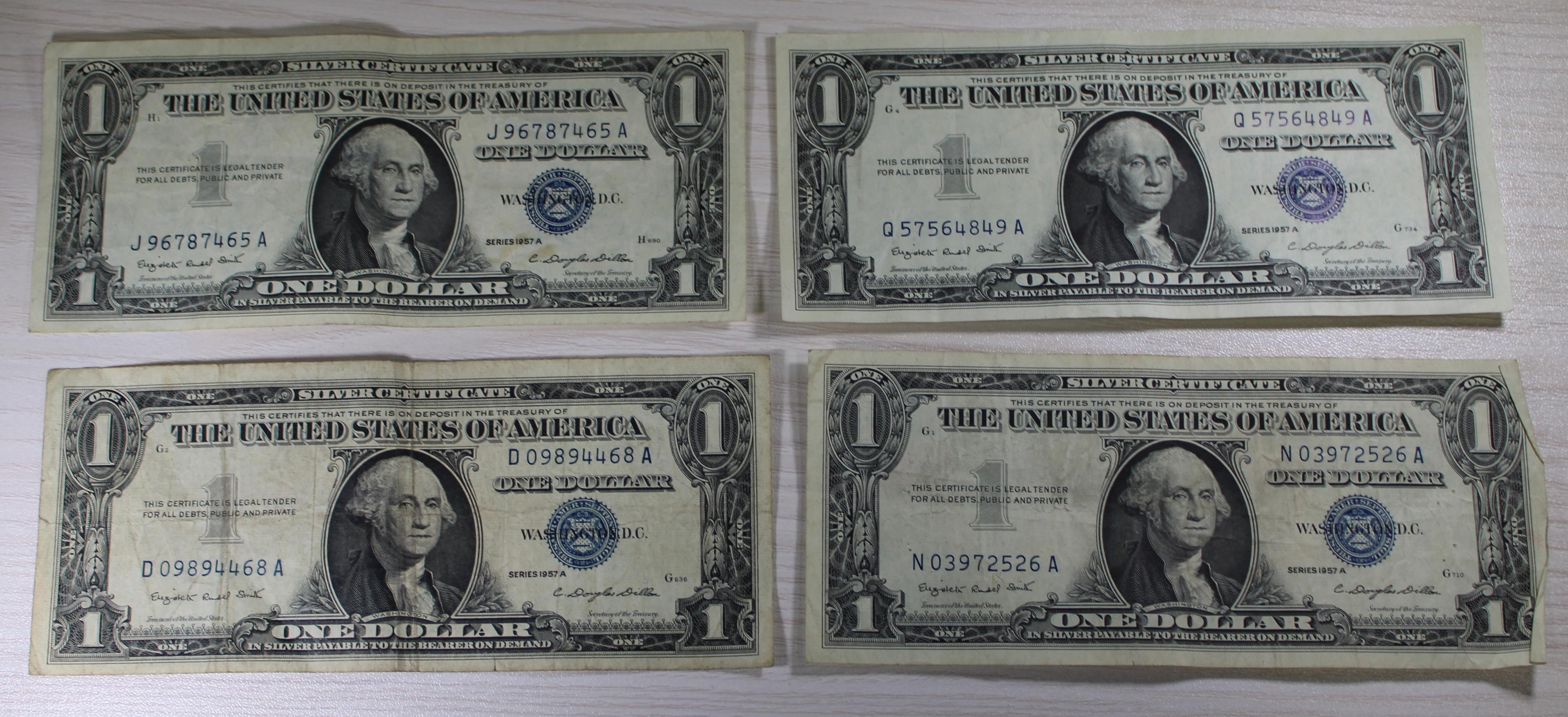 4- 1957A Silver Certificates, sells times the money
