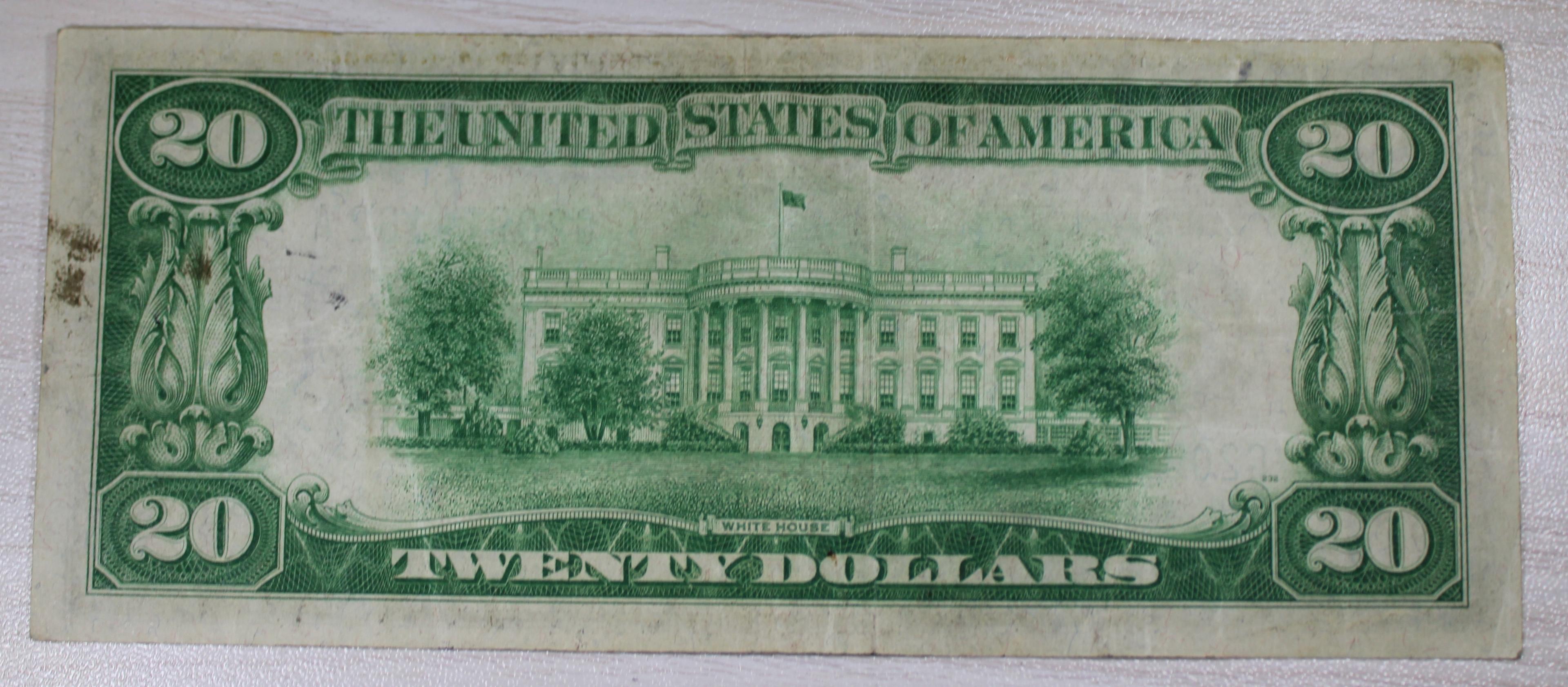 1934 US $20 Light Green Seal Banknote