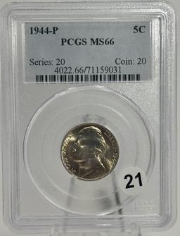 1944-P WAR 35% SILVER Jefferson Nickel in PCGS MS66 Holder