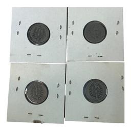 1876/1875 German 5 Pfennig Coins, Mint Marks: C, B, E, F