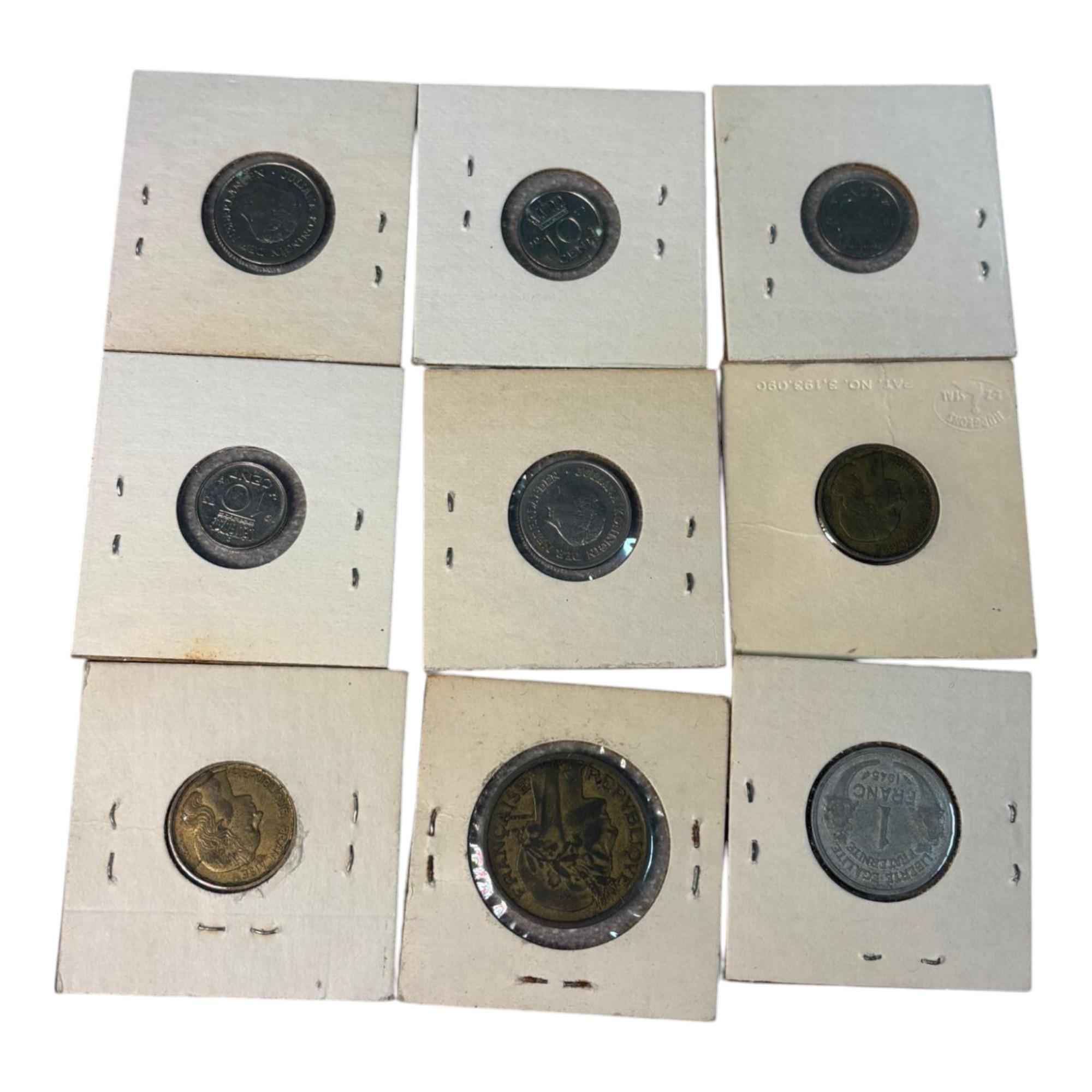 Collection of Netherlands and France Coins, Various Years and Denominations
