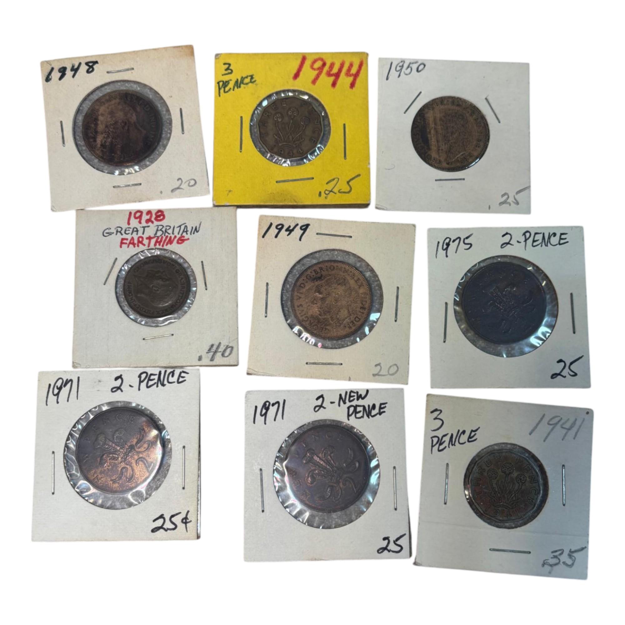 Great Britain Coin Collection, 1928-1971, Farthing, 3 Pence, 2 Pence