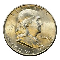 1948-D Franklin Half Dollar Coin, 90% Silver