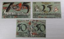 3- Piece Oberammergau Notgeld 1921, 75/25/50 Pfennig, sells times the money