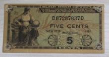 Military Payment Certificate, Series 481, Five Cents