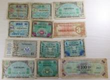 12- Vintage Military Banknotes, sells times the money