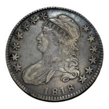 1818 Capped Bust Half Dollar, United States Mint, FULL LIBERTY