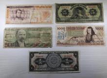 5 Pieces- Mexican Peso Banknotes Collection - 5, 50, 500, 1,000, 5,000 Pesos, sells times the money