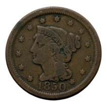 1850 United States Braided Hair Large Cent, Copper, No Mint Mark