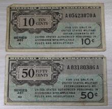 United States Military Payment Certificates, 10 Cents & 50 Cents, Series 461, sells times the money
