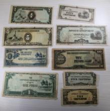 9- WWII Japanese Government Occupation Currency Notes, 1942-1945, sells times the money
