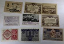 9 Pieces- Austrian Notgeld Collection, 10-50 Heller, 10 Kronen, sells times the money
