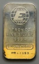 Engelhard 1 Troy Ounce Silver Bullion Bar, Serial Number 062387, 999+ Purity