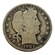 1902 Barber Half Dollar Coin, 90% Silver, US Mint