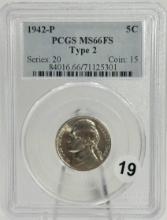 1942-P WAR 35% SILVER Jefferson Nickel in PCGS MS66FS Holder