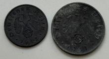 1941 10 Reichspfennig  & 1942 1 Reichspfennig  German Coins, Nazi Germany Era, sells times the money