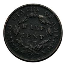 1835 Classic Head Half Cent Coin, United States, Copper